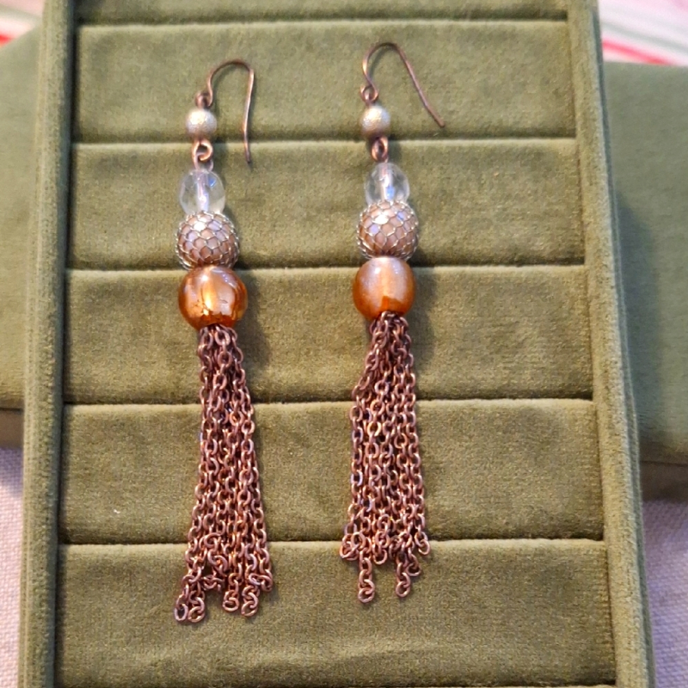 LANE COLLECTION Gold and Brown Tassel Earrings